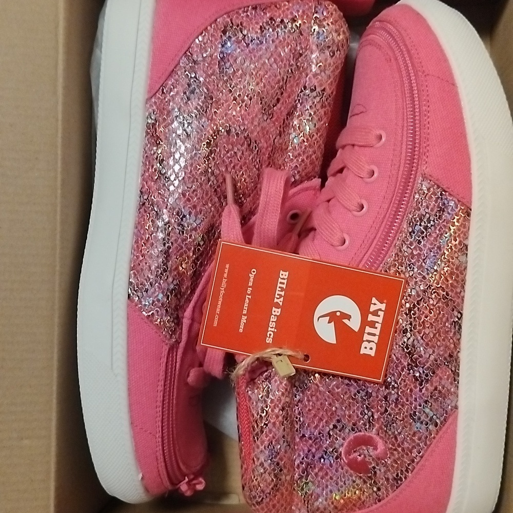 Billy Footwear Adaptive Fuschia Snake High-Top Sneakers Big Girls SZ 6 38 EU